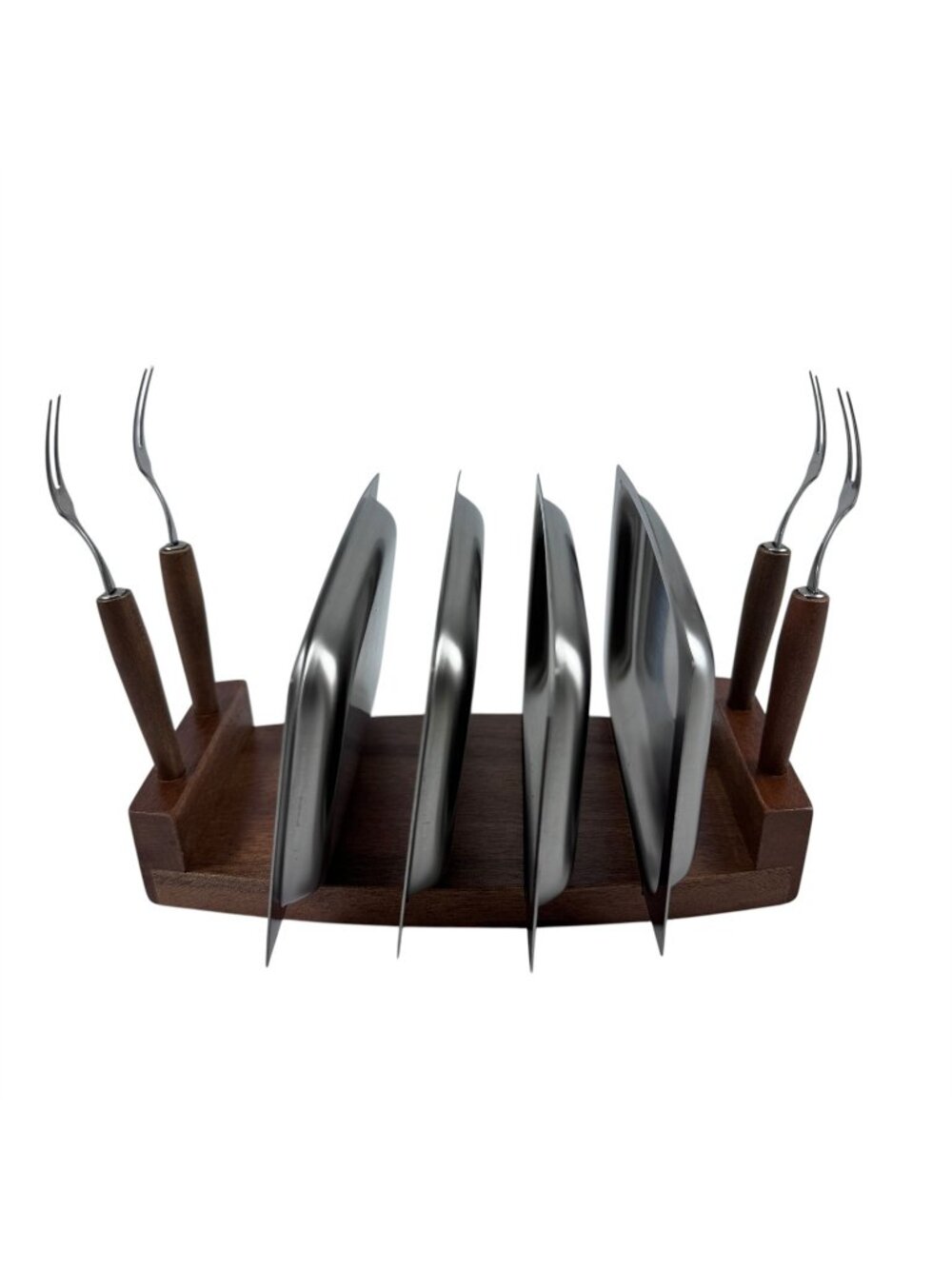 Stainless Steel & Rosewood Appetizer Hors D'oeuvre Set Mid Century Vintage 1960s
